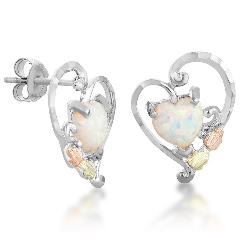 Mrler628p Black Hills Gold Sterling Silver Heart Post Earrings With Opal - 0.48 X 0.6 In.