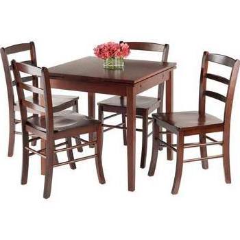 94535 5 Piece Pulman Extension Table With Ladder Back Chairs Set, Walnut