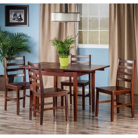 94556 5 Piece Pulman Extension Table With Ladder Back Chairs Set, Walnut