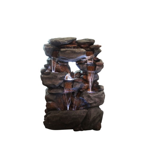 Alpine Corp Win1068 Polyresin 5 Tier Rock Waterfall Fountain With 6 White Led Lights