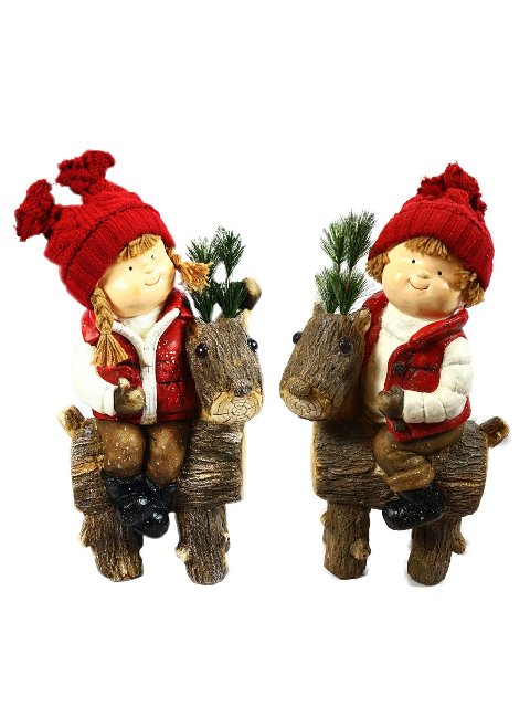Alpine Corp Dxx185ahh Assorted 2 Models Kids On Deer Statue - Pack Of 2