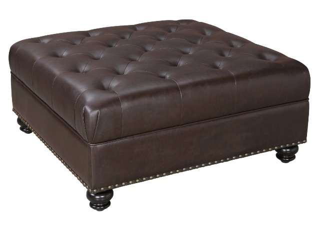 Da6164 Hastings Brown Tufted Faux Leather Ottoman, Brown