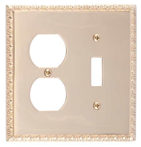 M05-s7540-605 Egg & Dart Double Outlet Combo Polished Brass Switchplates