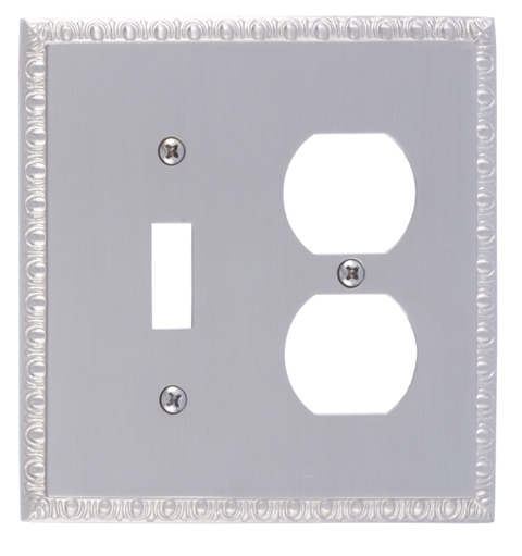 M05-s7540-619 Egg & Dart Double Outlet Combo Satin Nickel Switchplates