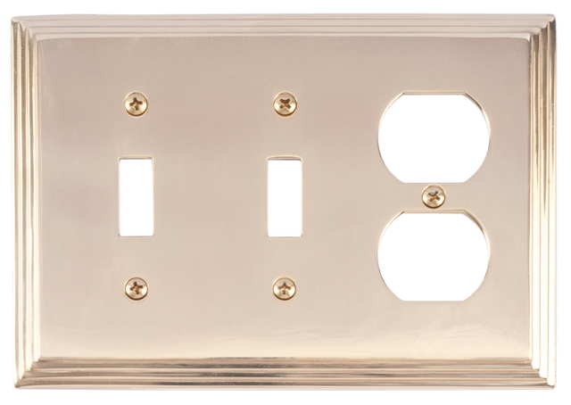 M02-s2580-605 Classic Steps Two Switch & One Outlet Triple Combo Polished Brass Switchplates
