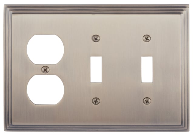 M02-s2580-609 Classic Steps Two Switch & One Outlet Triple Combo Antique Brass Switchplates