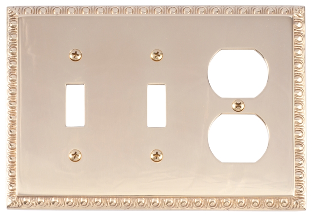 M05-s7580-605 Egg & Dart Two Switch & One Outlet Triple Combo Polished Brass Switchplates