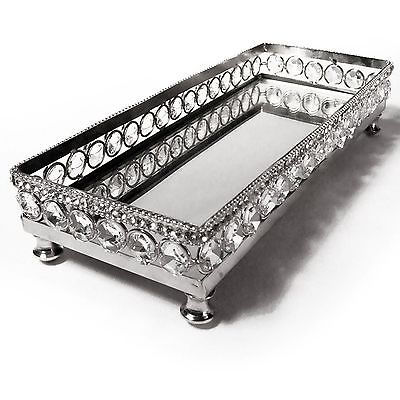 Elegance Sparkle Vanity Mirror Tray With Beaded Crystals, 10.87 X 4.25 In.