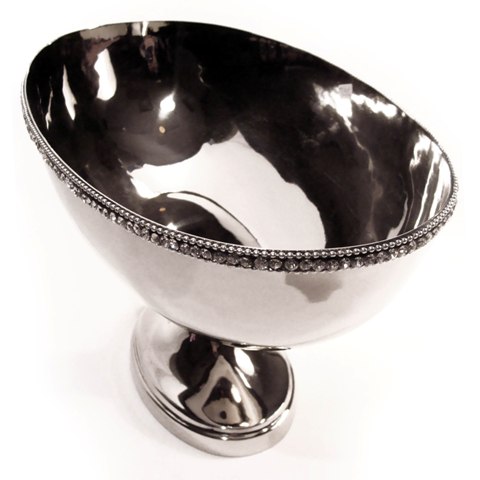 Elegance Nickel Plated Footed Oval Center Piece Bowl With Chatons
