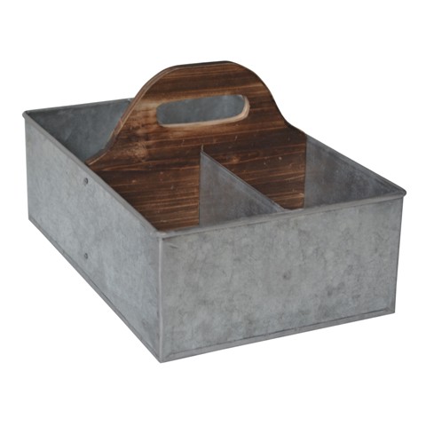 Fp-4413l Galvanized Storage Caddy With Wood Center Handle - 6.7 X 9.7 X 15 In.