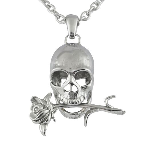 Bc006s Memento Mori Skull With Rose Necklace