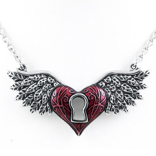 Cn037 Winged Heart Necklace, Red