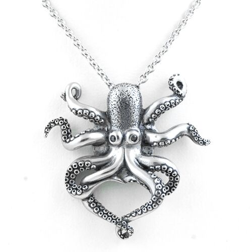 Cn041 Black Cz Eyed Octopus Necklace