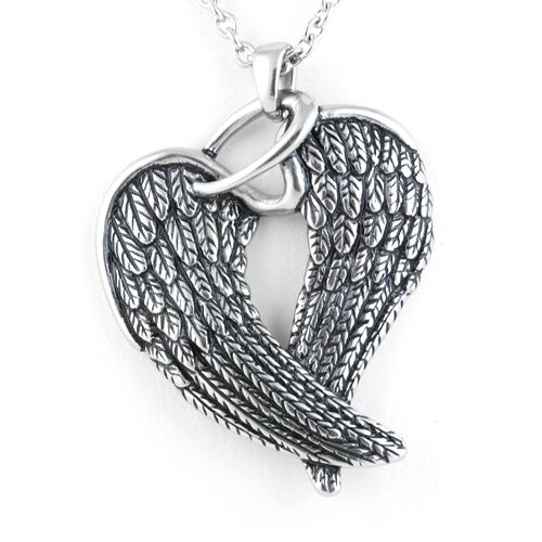 Cn093 Steel Wings & Halo Necklace