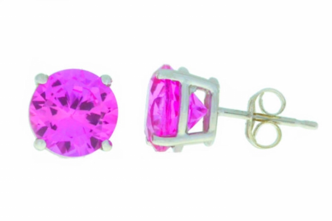 4 Ct Pink Sapphire Round Stud Earrings 0.925 Sterling Silver Rhodium