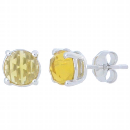2 Ct Citrine Checkerboard Round Stud Earrings 0.925 Sterling Silver