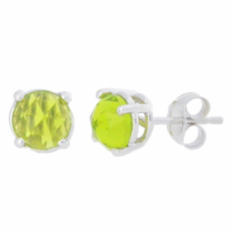 2 Ct Peridot Checkerboard Round Stud Earrings 0.925 Sterling Silver