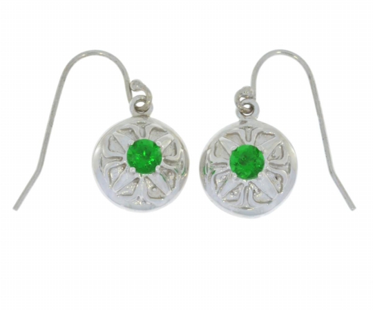 4mm-dng-emrld Emerald Round Dangle Earrings 0.925 Sterling Silver