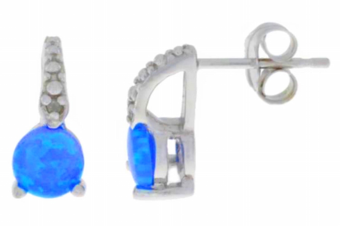 5mm-rn-d-925-blu-op Blue Opal & Diamond Round Stud Earrings 0.925 Sterling Silver Rhodium