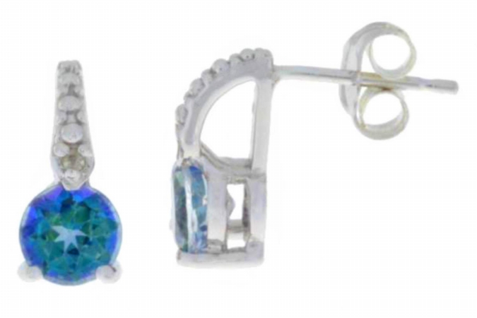 1 Ct Blue Mystic Topaz & Diamond Round Stud Earrings 0.925 Sterling Silver Rhodium