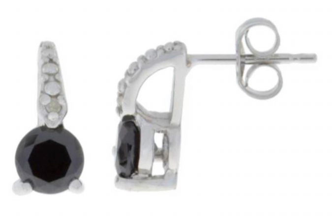 5mm-rn-d-925-b-onyx 1 Ct Black Onyx & Diamond Round Stud Earrings 0.925 Sterling Silver Rhodium