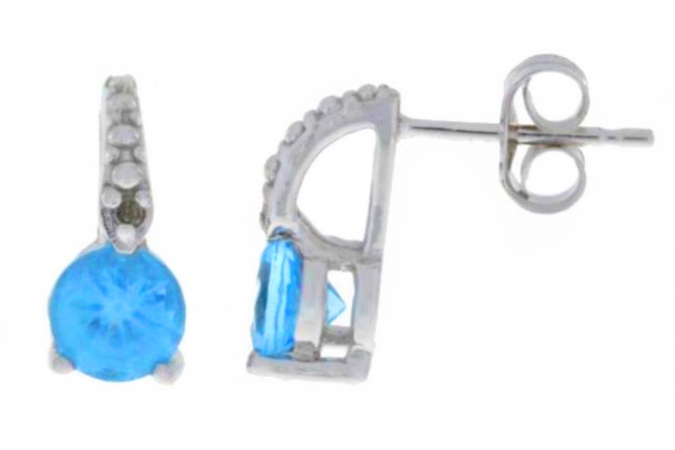 5mm-rn-d-925-b-tpz 1 Ct Blue Topaz & Diamond Round Stud Earrings 0.925 Sterling Silver Rhodium