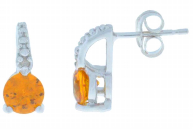 5mm-rn-d-925-ctn 1 Ct Citrine & Diamond Round Stud Earrings 0.925 Sterling Silver Rhodium