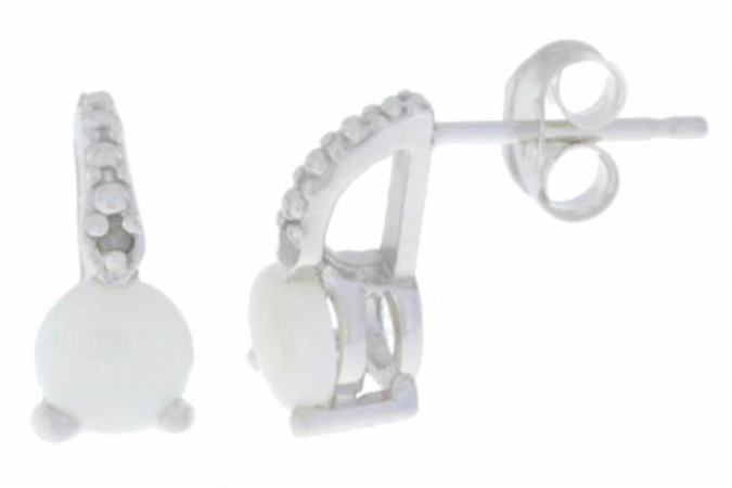 5mm-rn-d-925-gn-op Genuine Opal & Diamond Round Stud Earrings 0.925 Sterling Silver Rhodium