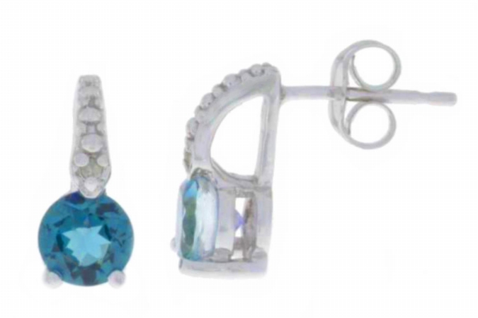 5mm-rn-d-925-ln-tpz 1 Ct London Blue Topaz & Diamond Round Stud Earrings 0.925 Sterling Silver Rhodium