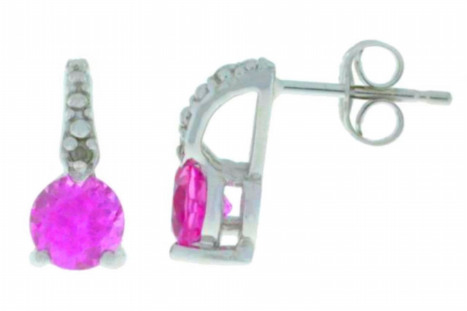 1 Ct Pink Sapphire & Diamond Round Stud Earrings 0.925 Sterling Silver Rhodium