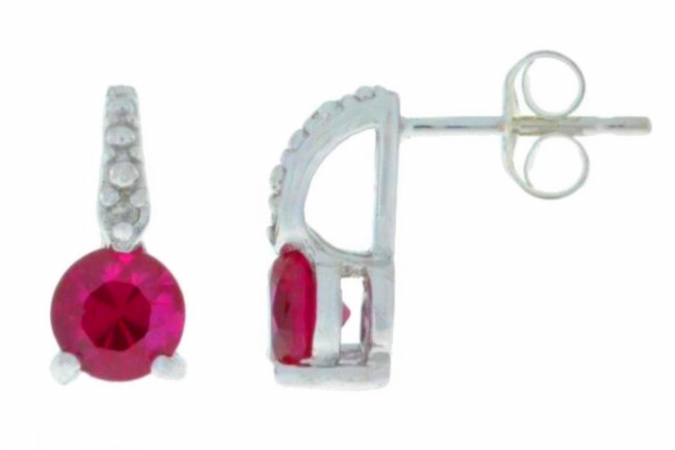 1 Ct Created Ruby & Diamond Round Stud Earrings 0.925 Sterling Silver Rhodium
