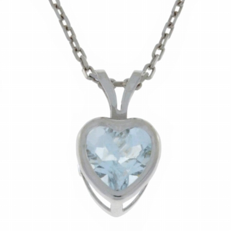 1 Ct Aquamarine Heart Bezel Pendant 0.925 Sterling Silver Rhodium