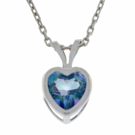 1 Ct Blue Mystic Topaz Heart Bezel Pendant 0.925 Sterling Silver Rhodium