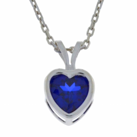 1 Ct Blue Sapphire Heart Bezel Pendant 0.925 Sterling Silver Rhodium