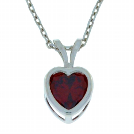 1 Ct Garnet Heart Bezel Pendant 0.925 Sterling Silver Rhodium