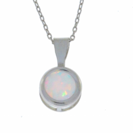 Pd-bz-rn-6mm-opal Opal Round Bezel Pendant 0.925 Sterling Silver Rhodium