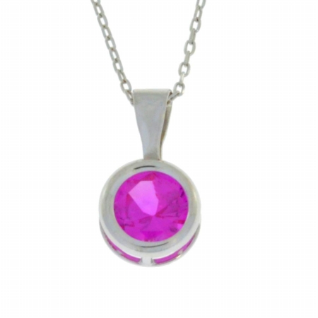 1 Ct Pink Sapphire Round Bezel Pendant 0.925 Sterling Silver Rhodium