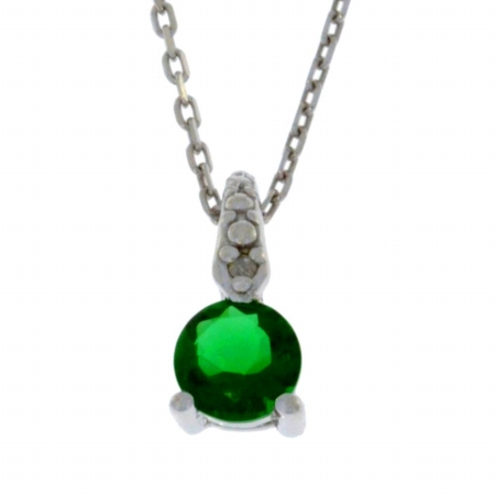 0.50 Ct Emerald & Diamond Round Pendant 0.925 Sterling Silver Rhodium