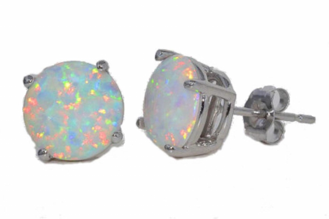 5 Mm Opal Round Stud Earrings 0.925 Sterling Silver
