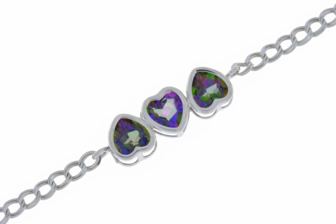 3 Carat Mystic Topaz Heart Bezel Bracelet 0.925 Sterling Silver