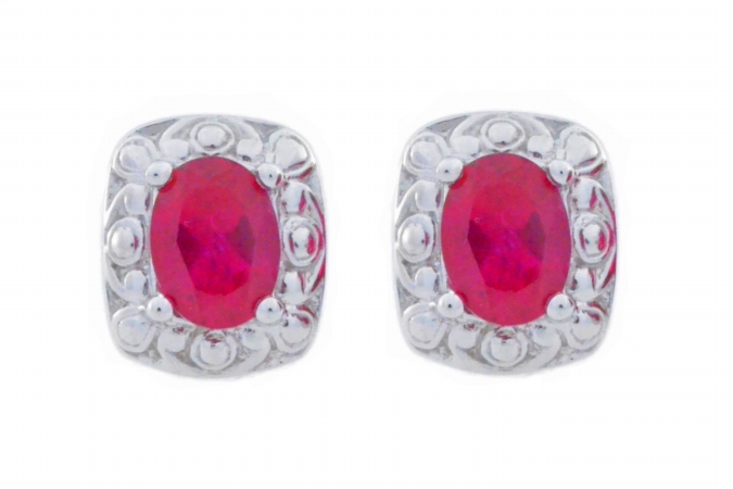 3 Ct Created Ruby Oval Stud Earrings 0.925 Sterling Silver