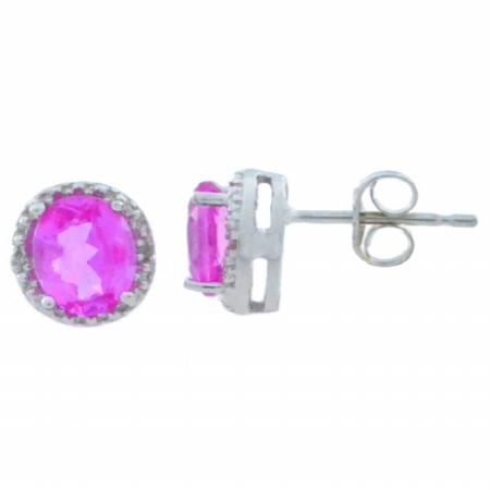 2ct Pink Sapphire & Diamond Round Stud Earrings .925 Sterling Silver