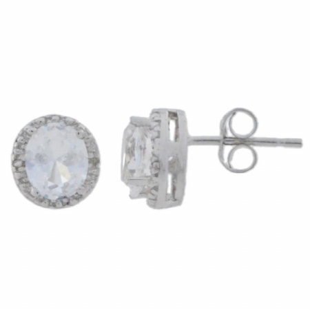 2ct White Sapphire & Diamond Round Stud Earrings .925 Sterling Silver