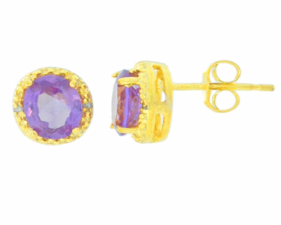2ct Alexandrite & Diamond Round Stud Earrings 14kt Yellow Gold Plated Over Sterling Silver