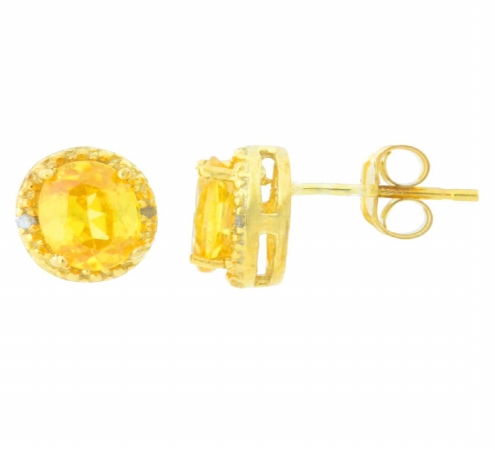 2ct Citrine & Diamond Round Stud Earrings 14kt Yellow Gold Plated Over Sterling Silver