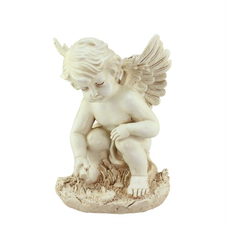 Gordon 32019841 12 In. Heavenly Gardens Distressed Ivory Sitting Cherub Angel Outdoor Garden Statue