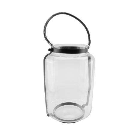 Gordon 32022027 18 In. Clear Glass Hurricane Candle Holder Lantern With Jet Black Metal Frame