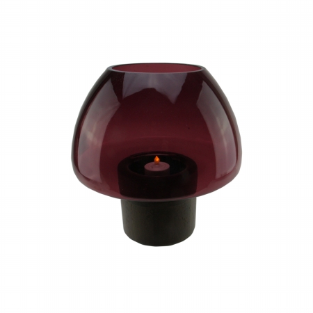 Gordon 32021539 9.75 In. Transparent Byzantium Purple Glass Candle Holder With Wooden Base