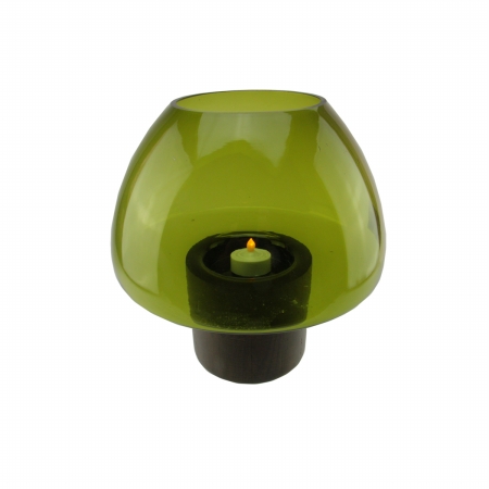 Gordon 32022047 9.75 In. Transparent Olive Green Glass Candle Holder With Wooden Base