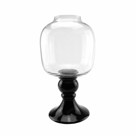 Gordon 32022048 17.75 In. Transparent & Jet Black Glass Pedestal Pillar Candle Holder